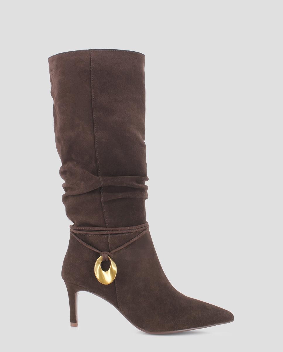 Botas altas de mujer kassia de piel con tacón - Blogger - Marrón Marrón-1