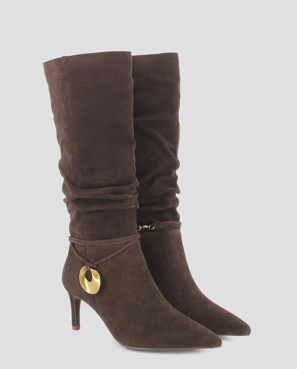 Botas altas de mujer kassia de piel con tacón - Blogger - Marrón Marrón-3
