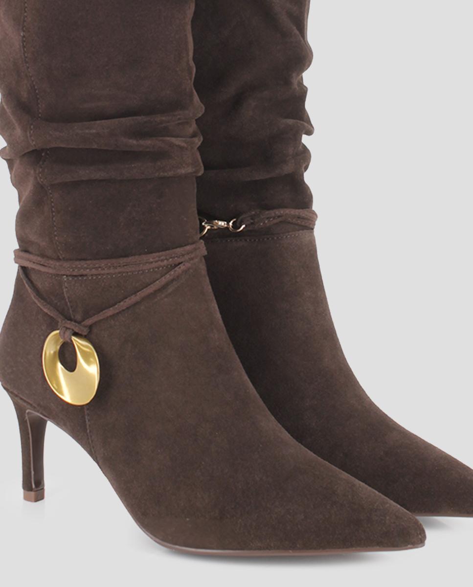 Botas altas de mujer kassia de piel con tacón - Blogger - Marrón Marrón-4