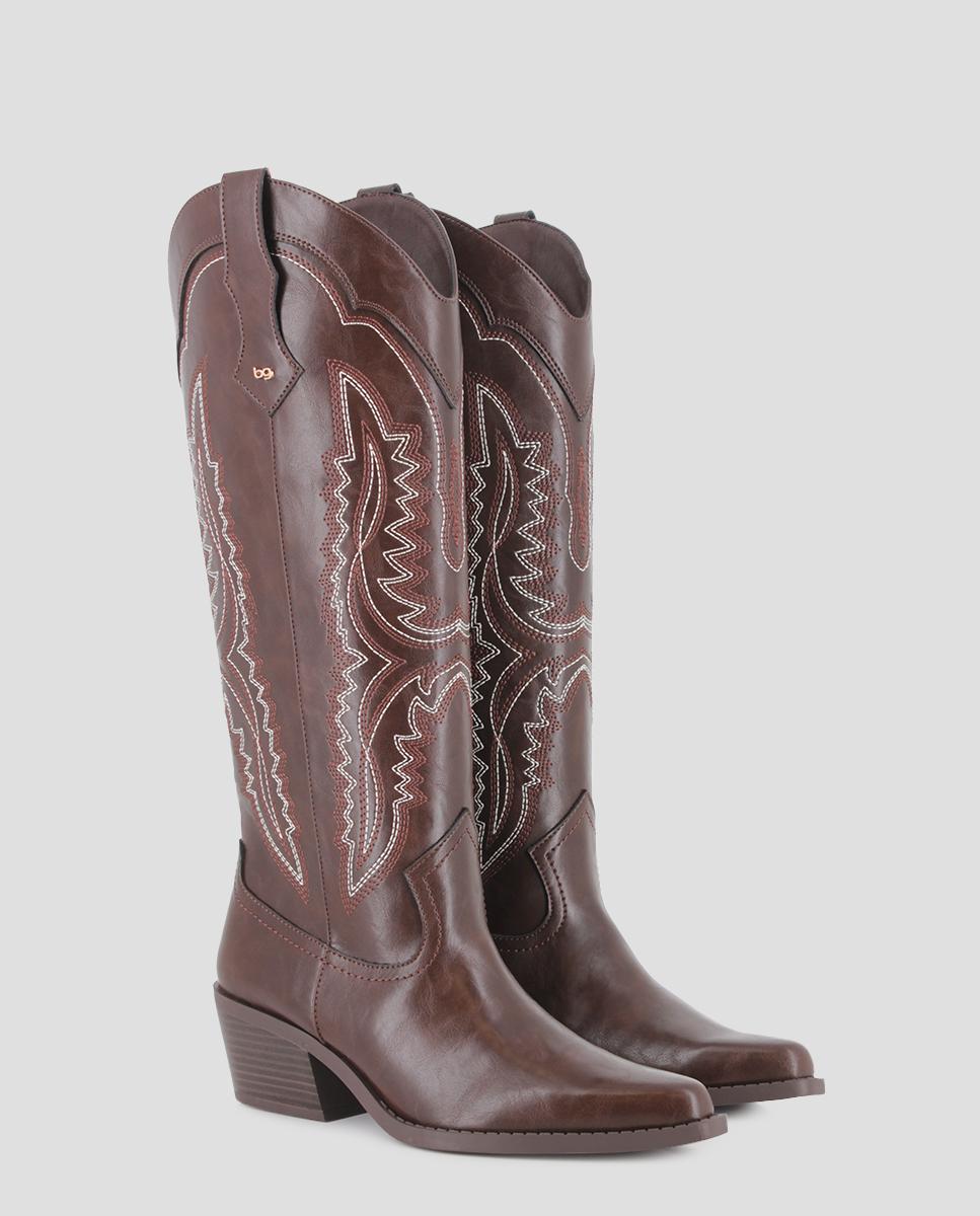 Botas cowboy elowen en polipiel con tacón medio - Blogger - Marrón Marrón-2