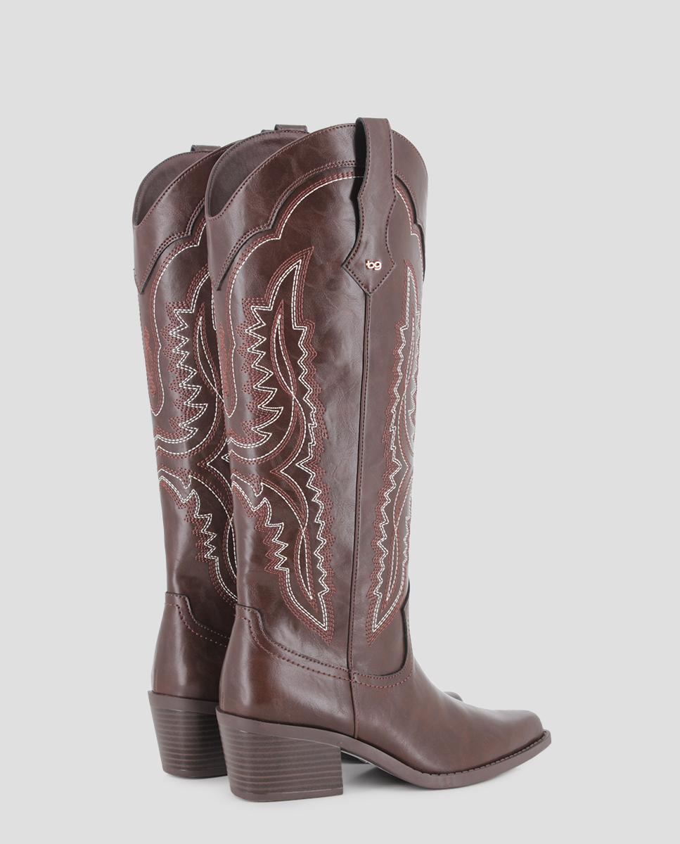 Botas cowboy elowen en polipiel con tacón medio - Blogger - Marrón Marrón-3