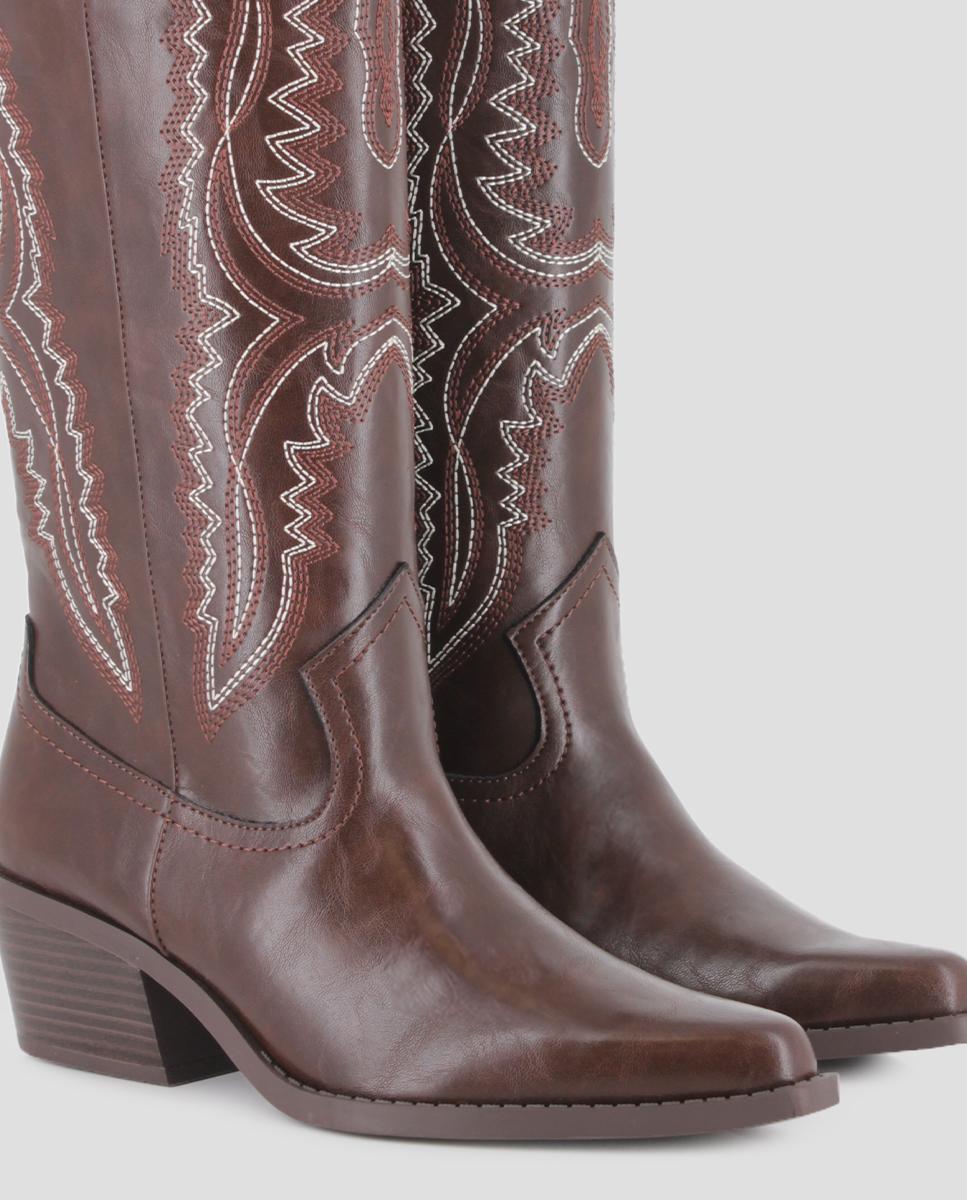 Botas cowboy elowen en polipiel con tacón medio - Blogger - Marrón Marrón-4