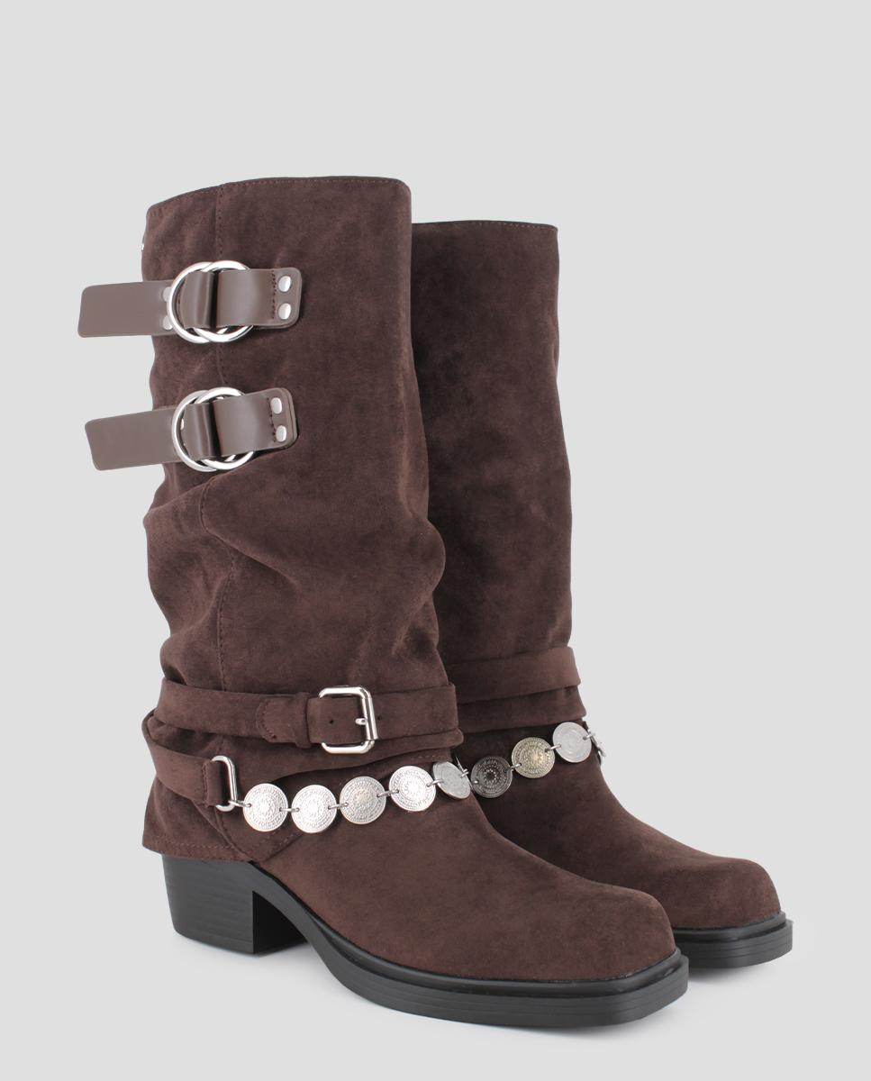 Botas de mujer selene de caña media y hebillas dobles - Blogger - Marrón oscuro Marrón oscuro-3