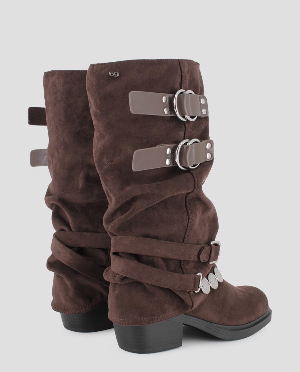Botas de mujer selene de caña media y hebillas dobles - Blogger - Marrón oscuro Marrón oscuro-2