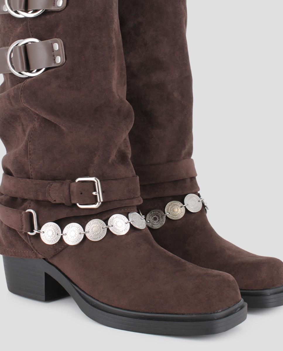 Botas de mujer selene de caña media y hebillas dobles - Blogger - Marrón oscuro Marrón oscuro-4