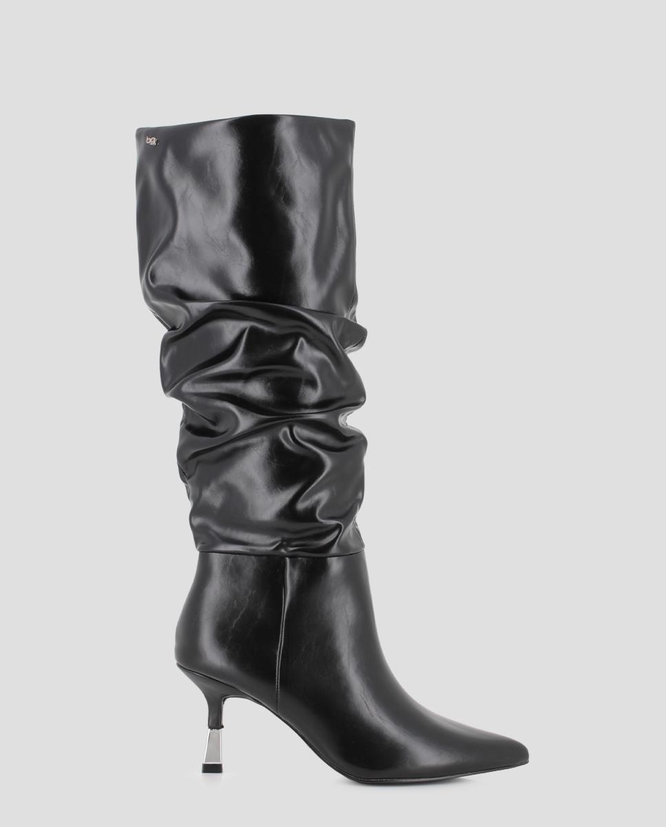 Botas clásicas de mujer azul 02 de caña alta arrugada con tacón - Blogger - Negro Negro-1