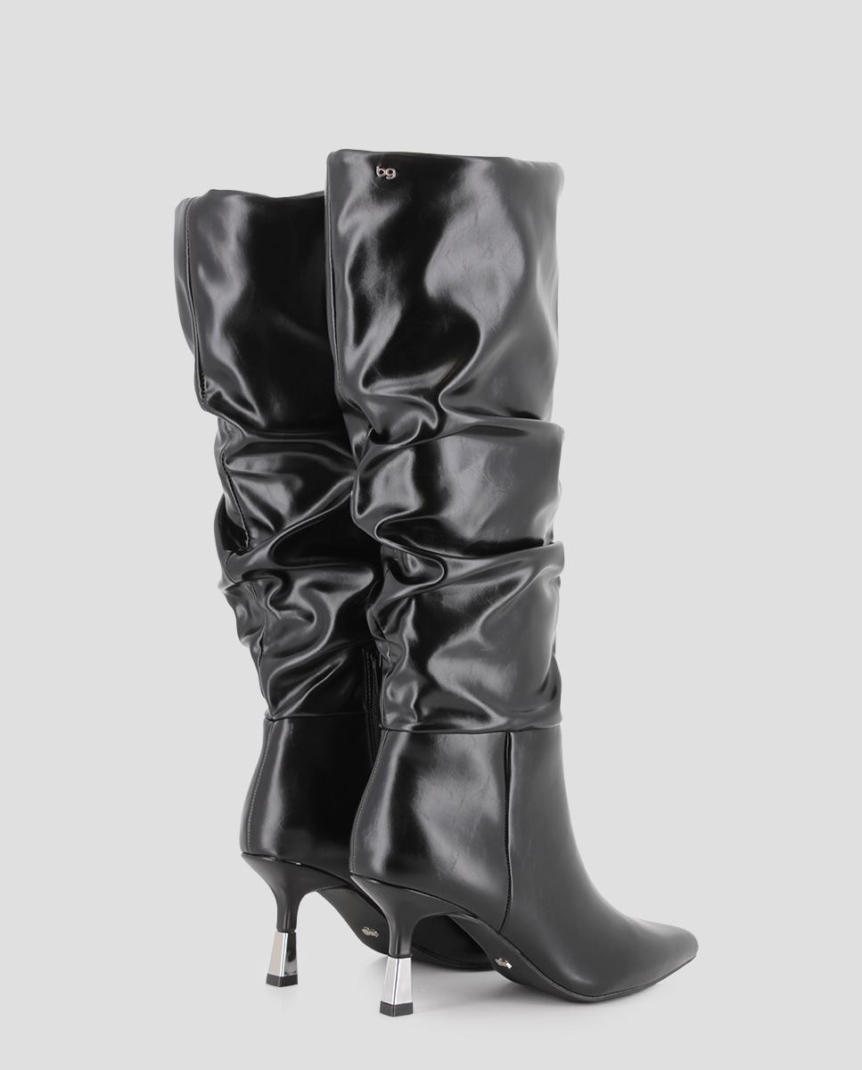 Botas clásicas de mujer azul 02 de caña alta arrugada con tacón - Blogger - Negro Negro-2