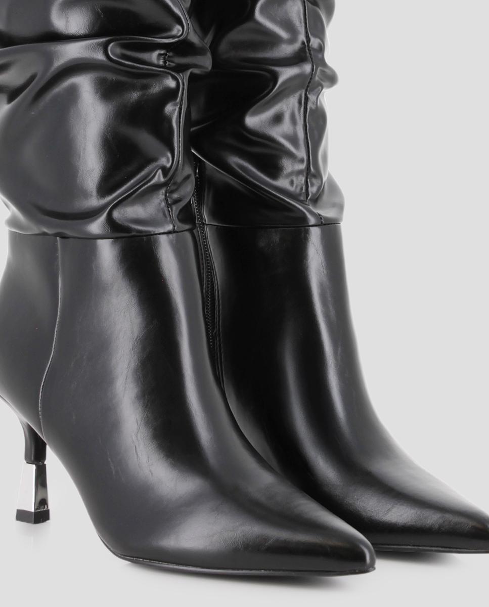 Botas clásicas de mujer azul 02 de caña alta arrugada con tacón - Blogger - Negro Negro-3