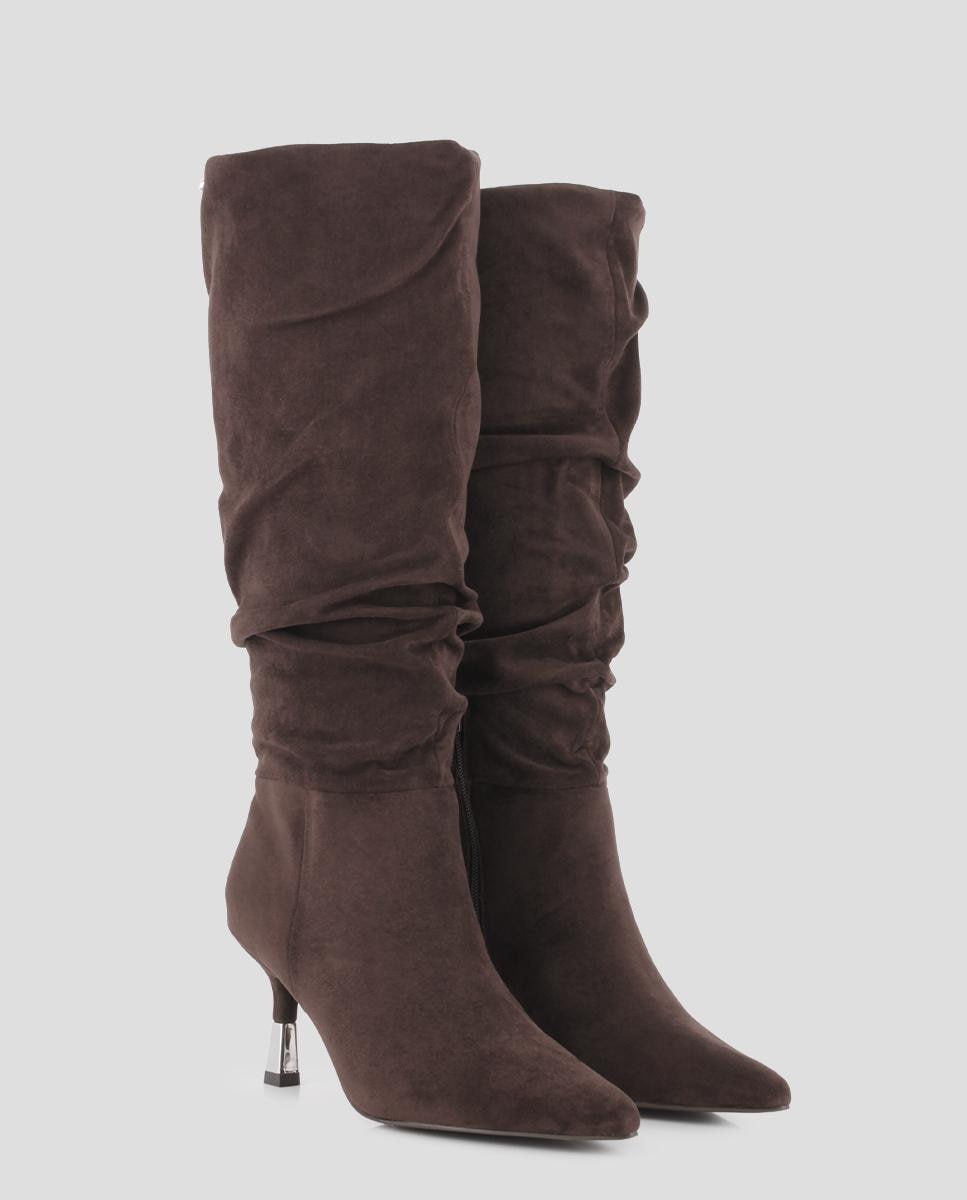 Botas clásicas de mujer azul 02 de caña alta arrugada con tacón - Blogger - Marrón oscuro Marrón oscuro-4
