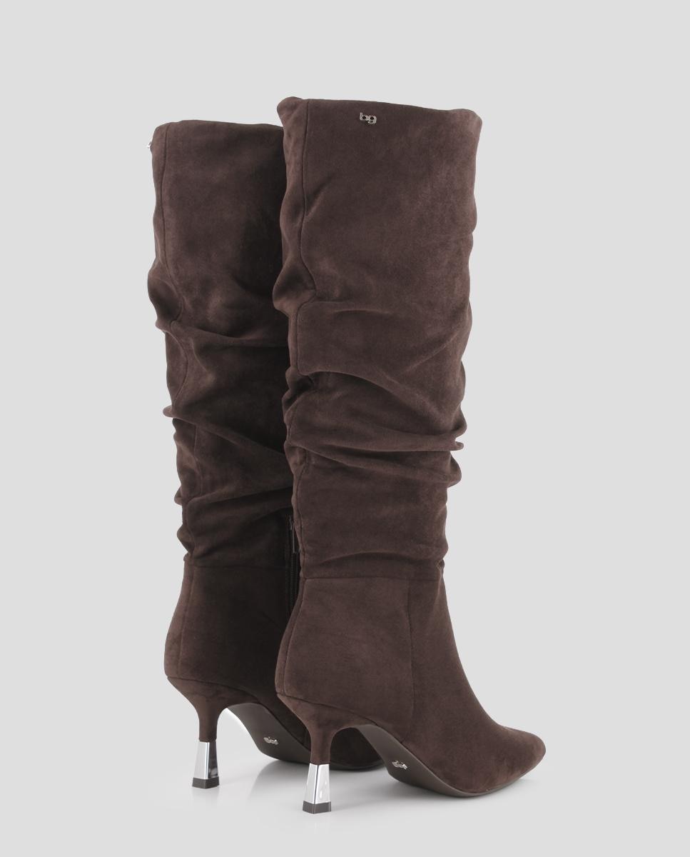 Botas clásicas de mujer azul 02 de caña alta arrugada con tacón - Blogger - Marrón oscuro Marrón oscuro-2