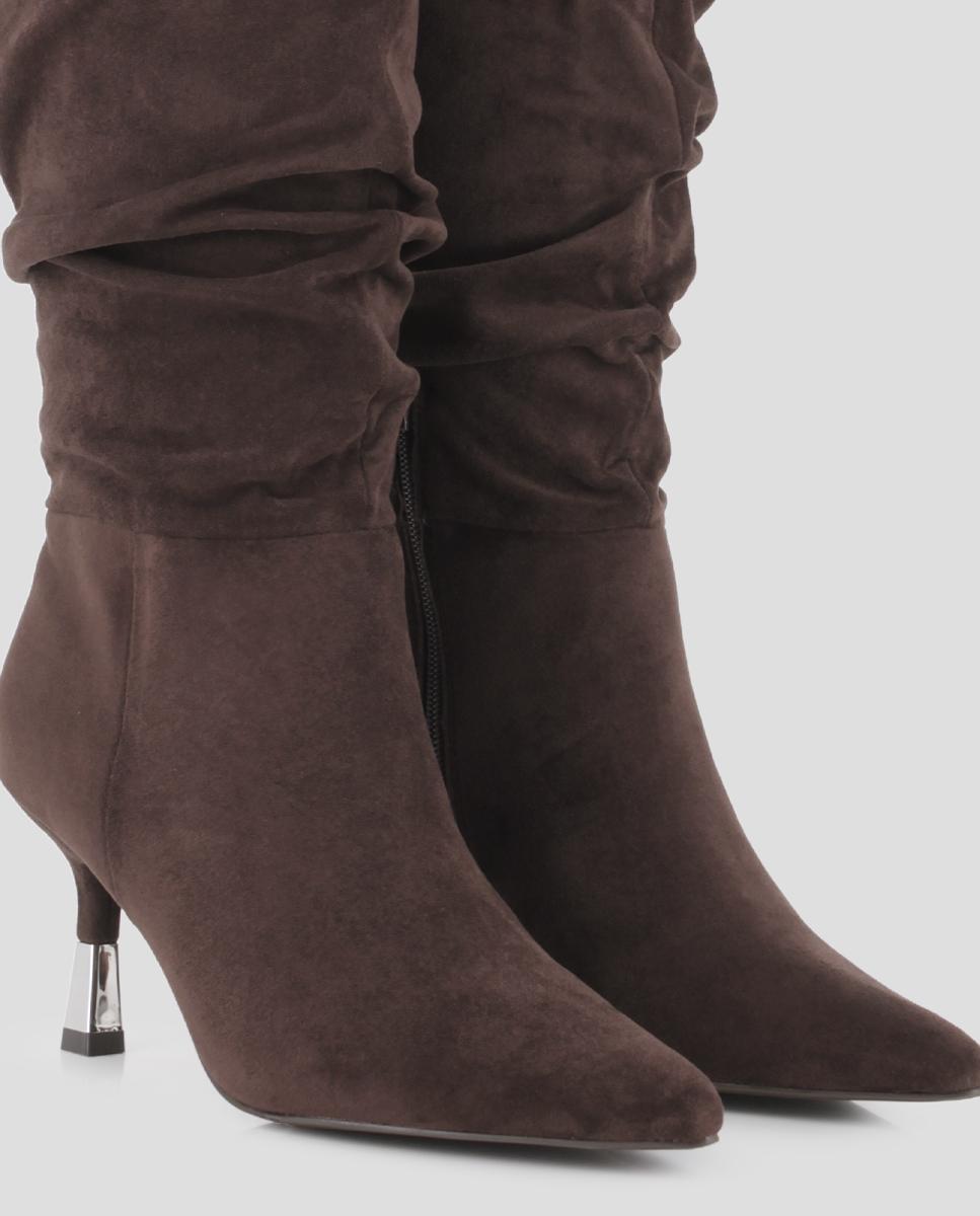Botas clásicas de mujer azul 02 de caña alta arrugada con tacón - Blogger - Marrón oscuro Marrón oscuro-3
