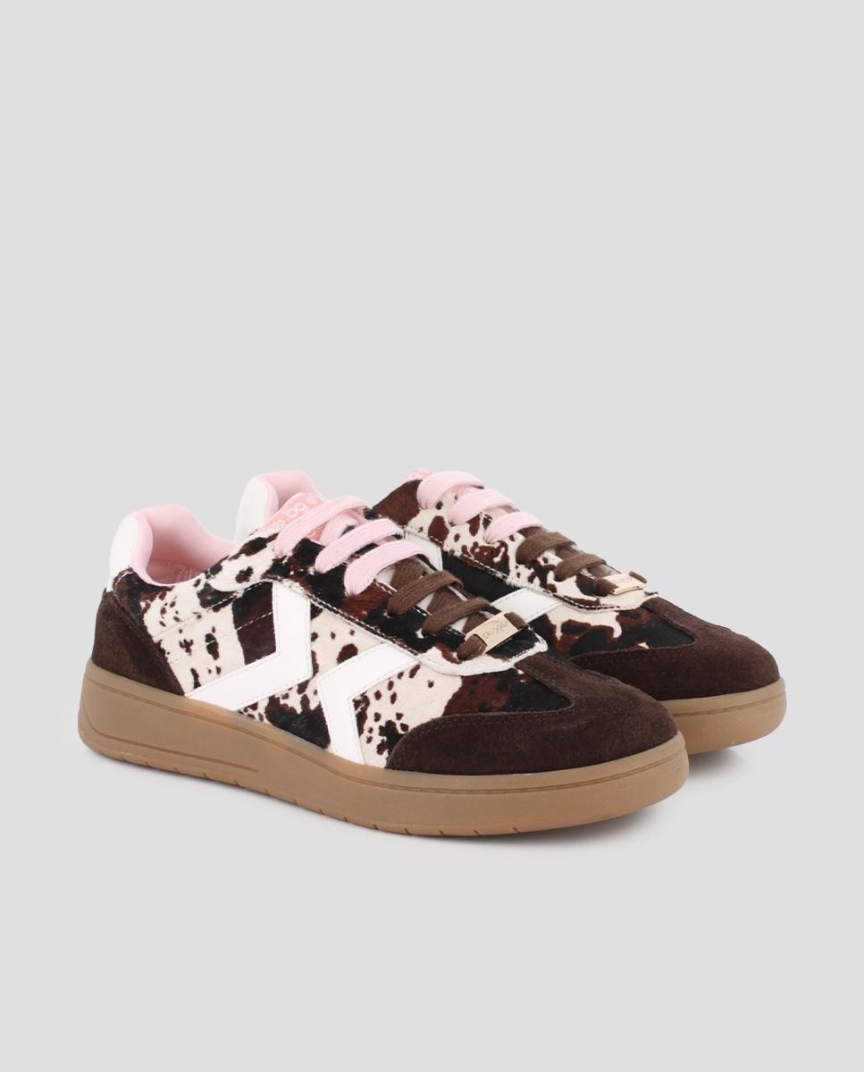 Zapatillas deportiva de piel de serraje de mujer nakira 04 animal print - Blogger - Marrón Marrón-3
