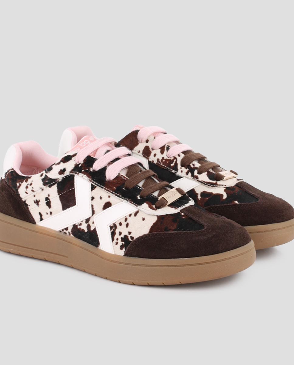Zapatillas deportiva de piel de serraje de mujer nakira 04 animal print - Blogger - Marrón Marrón-4
