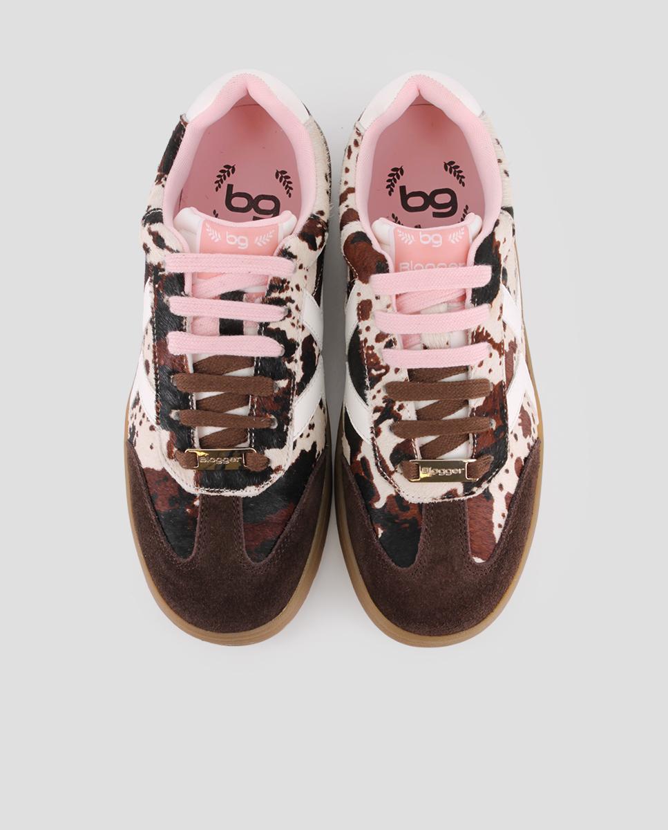 Zapatillas deportiva de piel de serraje de mujer nakira 04 animal print - Blogger - Marrón Marrón-5