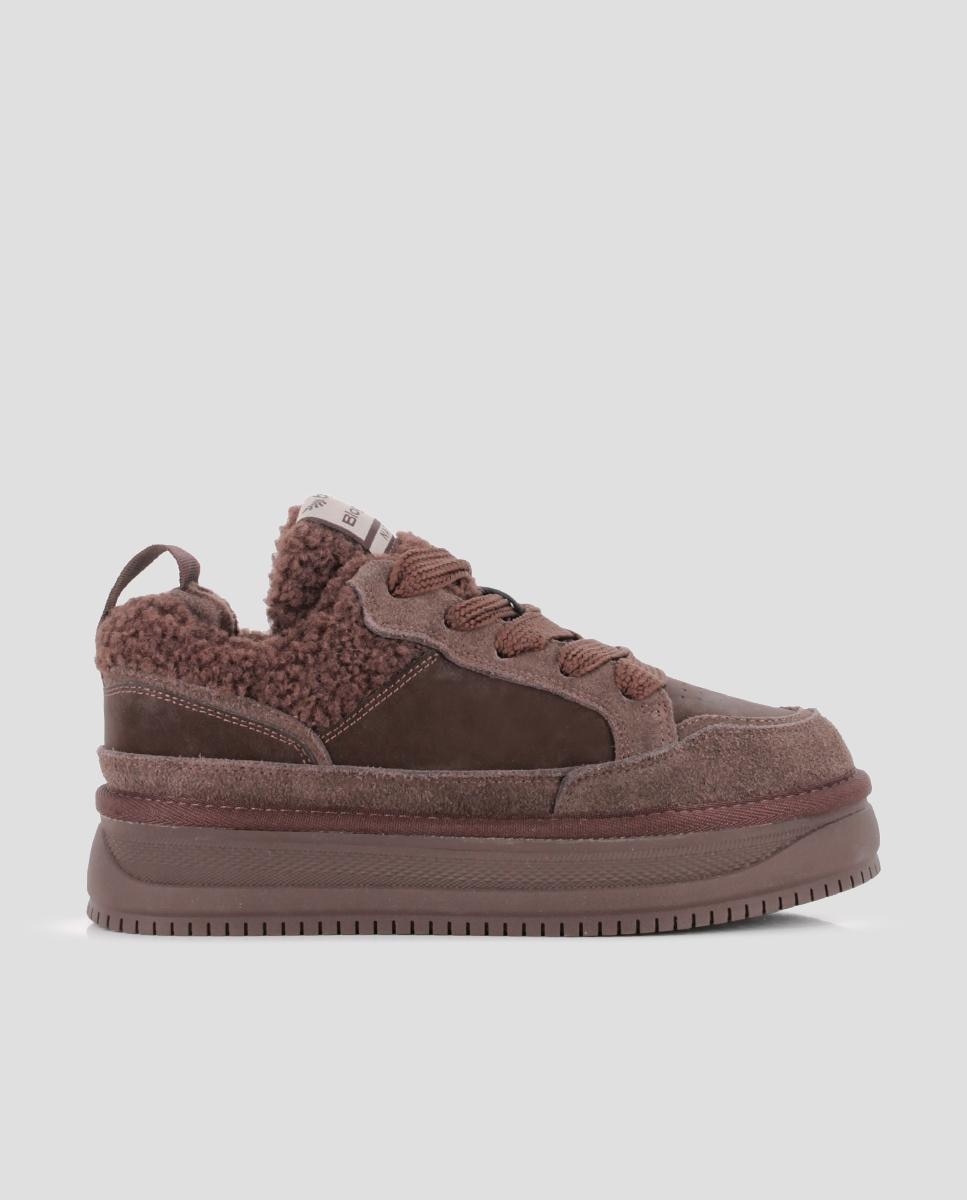 Zapatillas plataforma de piel de serraje de mujer teddy con plataforma - Blogger - Marrón Marrón-1