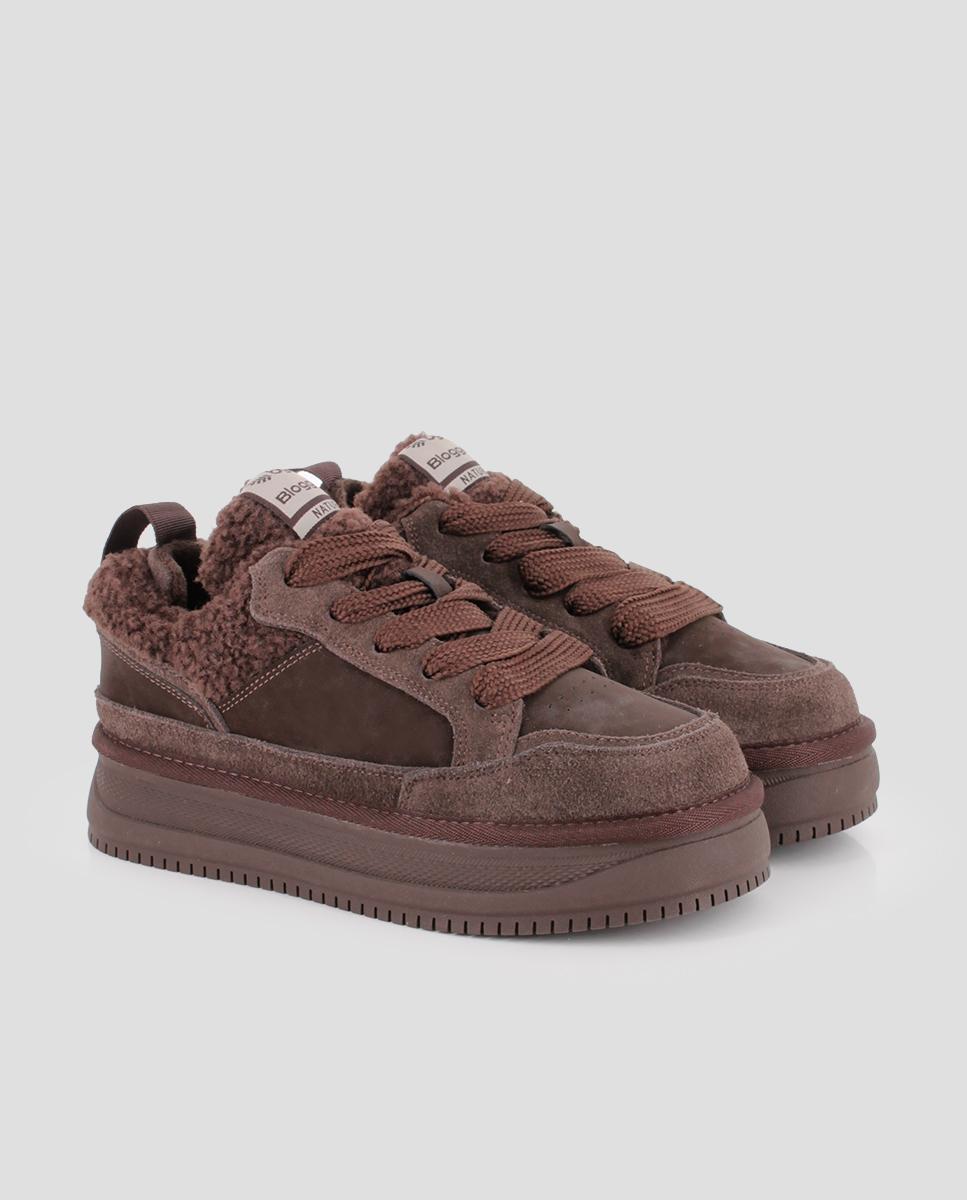 Zapatillas plataforma de piel de serraje de mujer teddy con plataforma - Blogger - Marrón Marrón-3