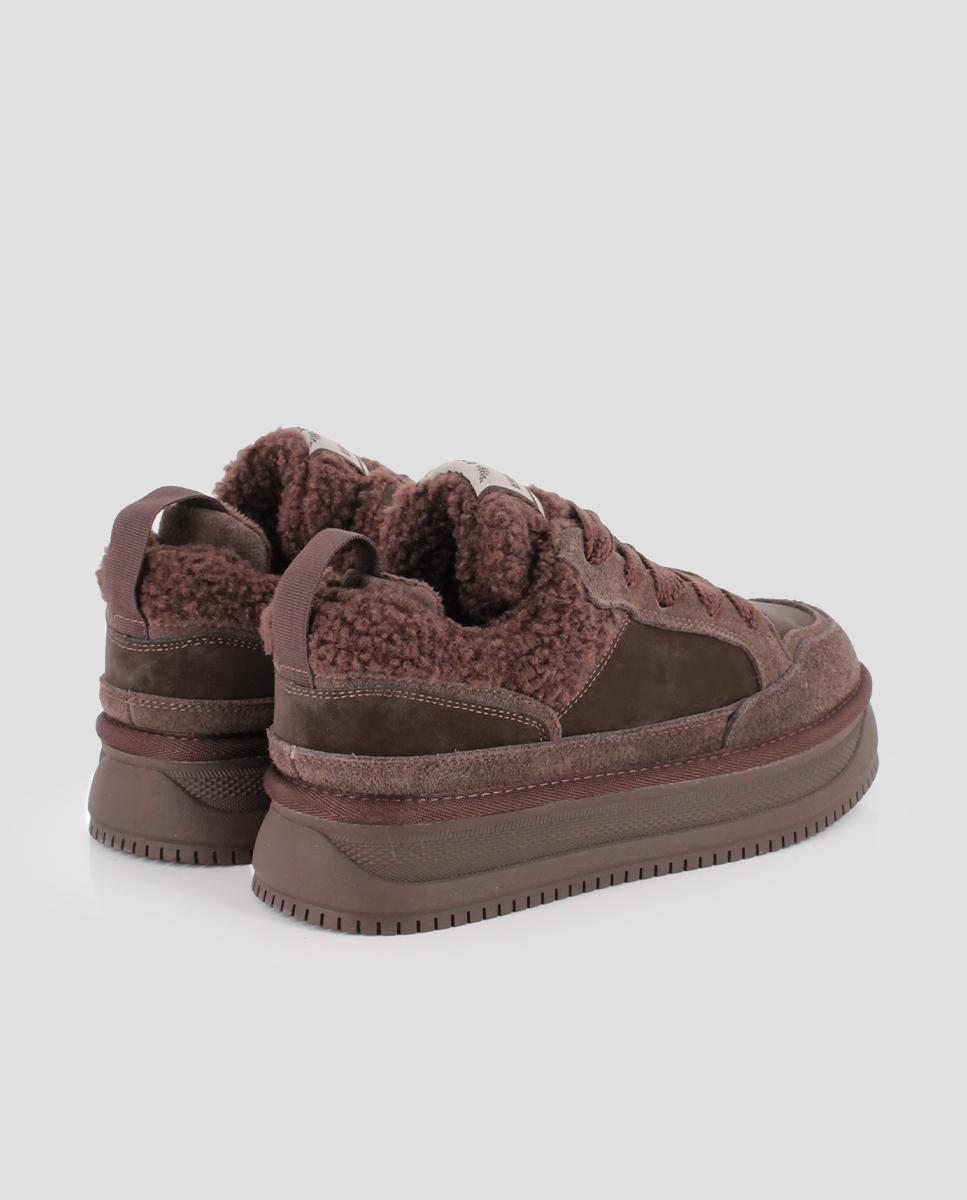 Zapatillas plataforma de piel de serraje de mujer teddy con plataforma - Blogger - Marrón Marrón-2