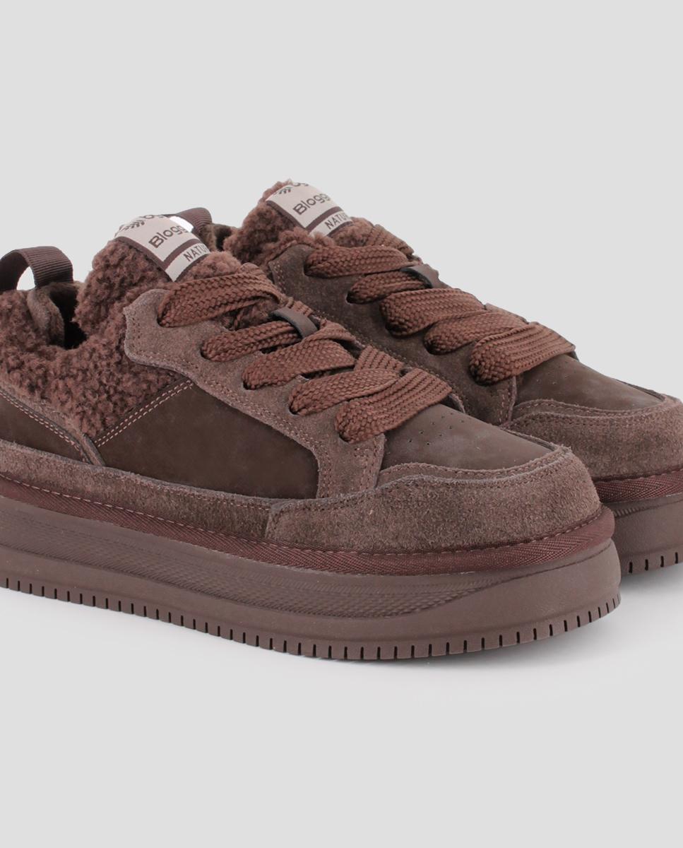 Zapatillas plataforma de piel de serraje de mujer teddy con plataforma - Blogger - Marrón Marrón-4