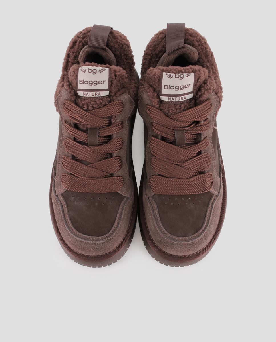 Zapatillas plataforma de piel de serraje de mujer teddy con plataforma - Blogger - Marrón Marrón-5