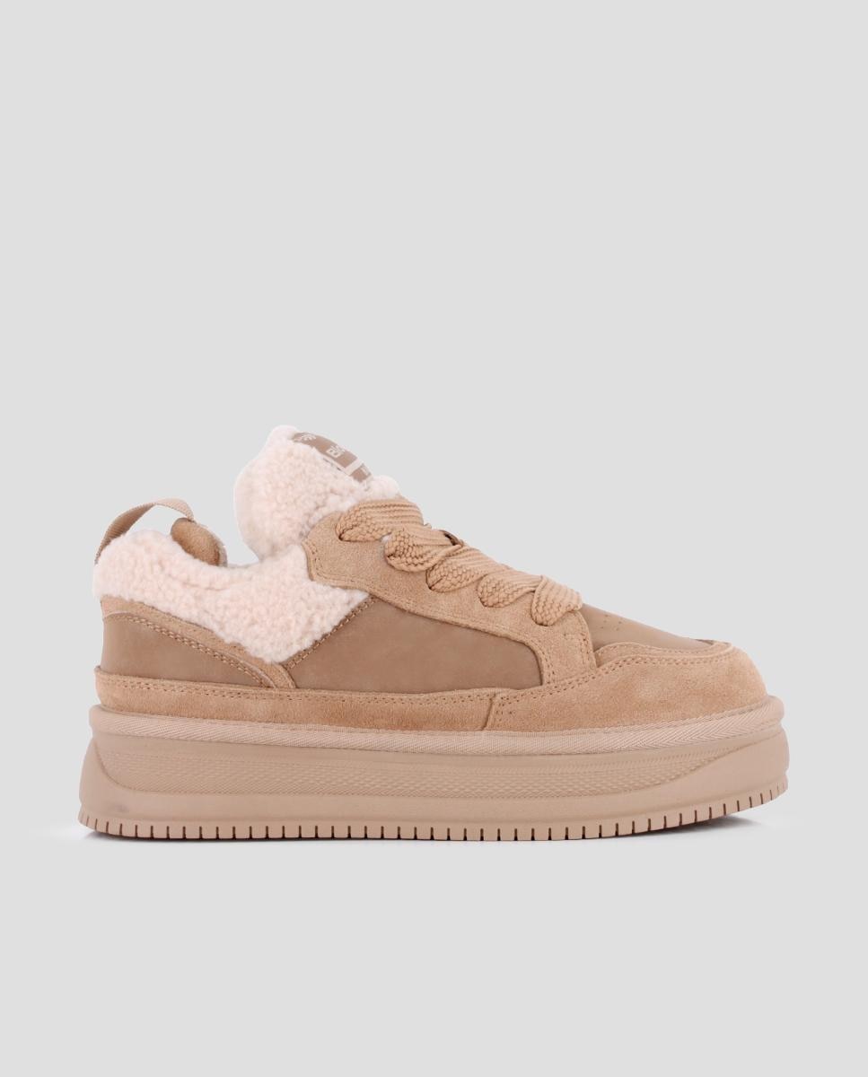 Zapatillas de mujer teddy de piel de serraje con plataforma - Blogger - Marrón Marrón-1