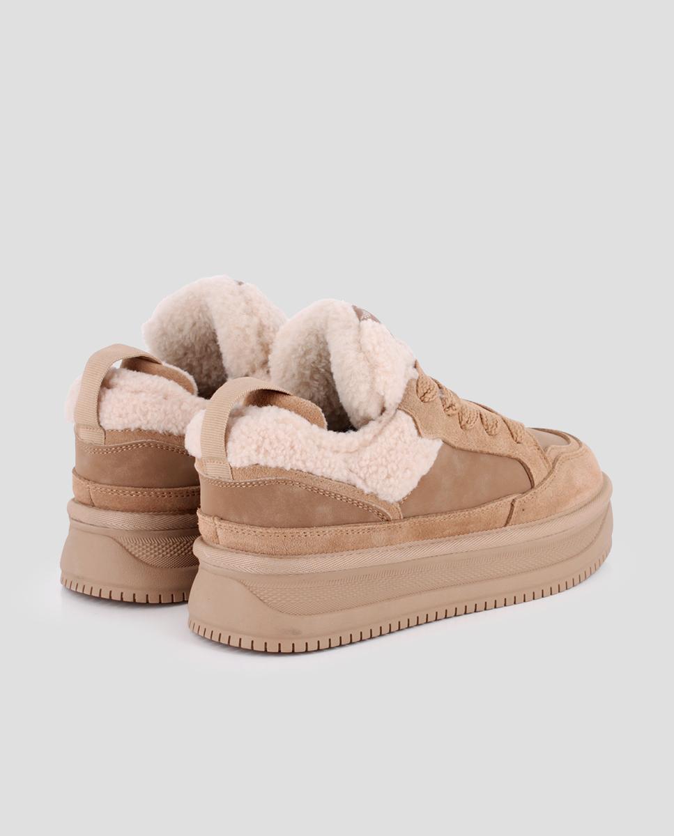 Zapatillas de mujer teddy de piel de serraje con plataforma - Blogger - Marrón Marrón-2