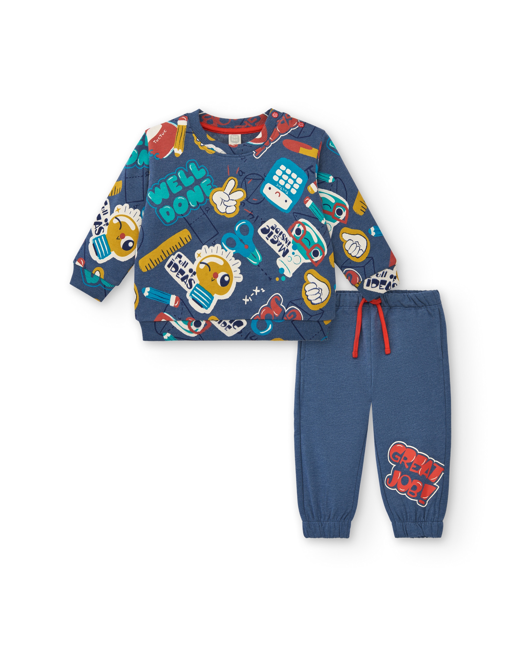 Conjunto de bebe nino de sudadera y jogger en azul con estampado escolar Tuc tuc El Corte Ingles