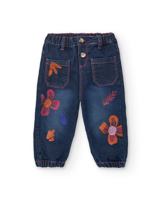 Imagen 0 de Vaquero de bebé niña en azul con estampado floral