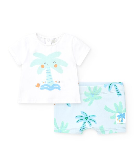 Imagen 0 de Conjunto de baño de bebé niño de camiseta con palmera y short con estampado tropical