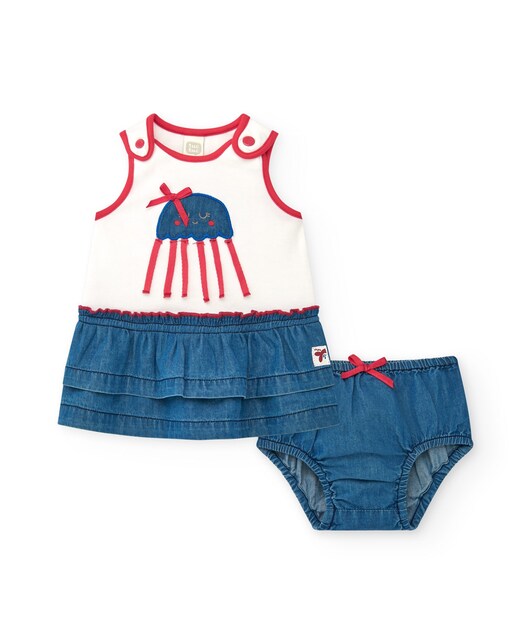 Imagen 0 de Conjunto de bebé niña de vestido combinado con medusa y braguita a juego