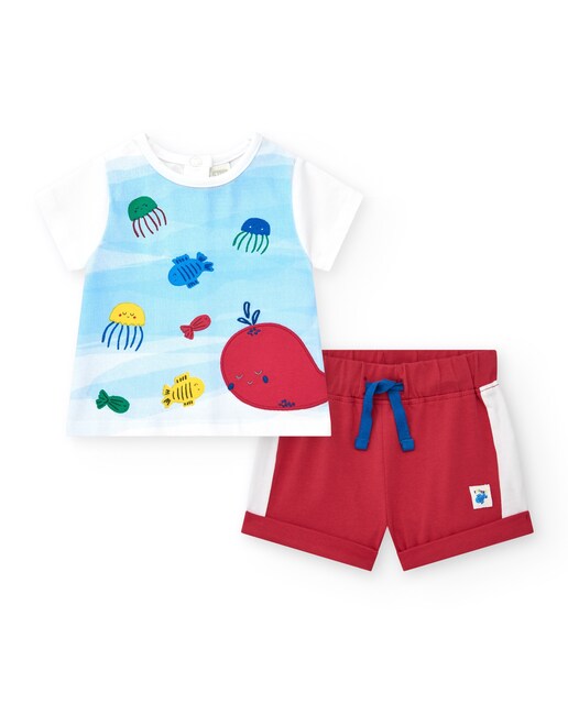 Imagen 0 de Conjunto de bebé niño con camiseta estampada y short liso