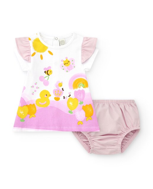 Imagen 0 de Vestido de bebé niña con vestido estampado y braguita a juego
