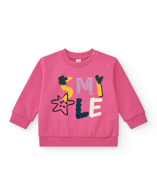Imagen 0 de Sudadera de bebé niña con cuello redondo y letrero "Smile