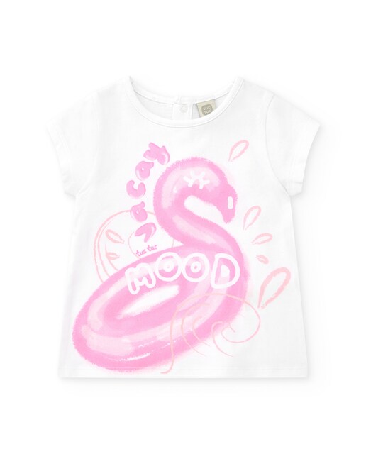 Imagen 0 de Camiseta de bebé niña con flamenco rosa y cierre trasero
