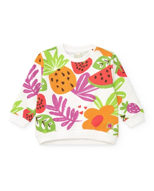 Imagen 0 de Sudadera de niña con cuello redondo y estampado tropical