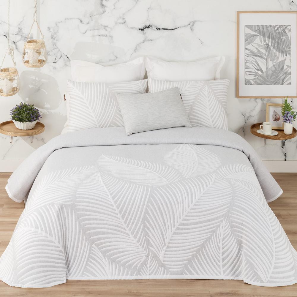 Colcha cubrecama jacquard algodón Palma Manterol - Beige Cama 135 cm Gris-1