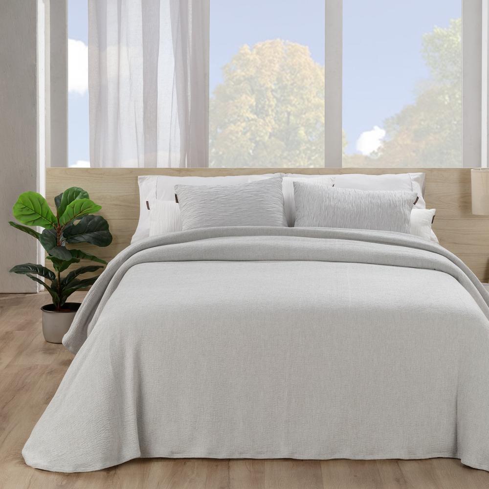 Colcha cubrecama lisa Puker Manterol - Gris Cama 180 cm Gris-1