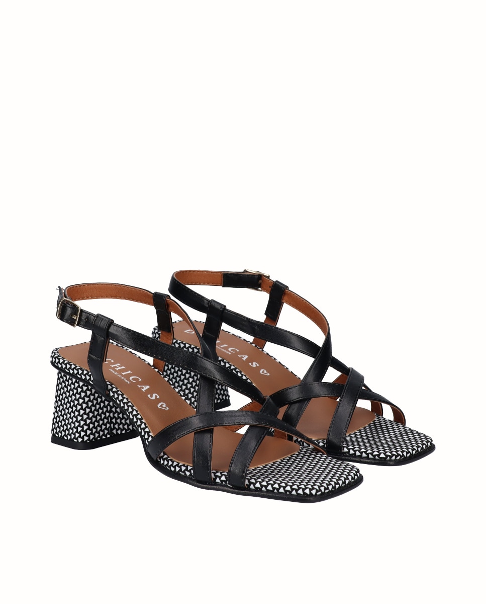 Sandalias de tiras de tacón de mujer - D'Chicas - Negro Negro-3