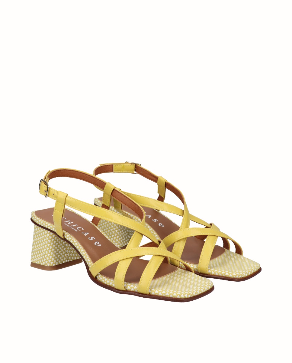 Sandalias de tiras de tacón de mujer - D'Chicas - Amarillo Amarillo-3