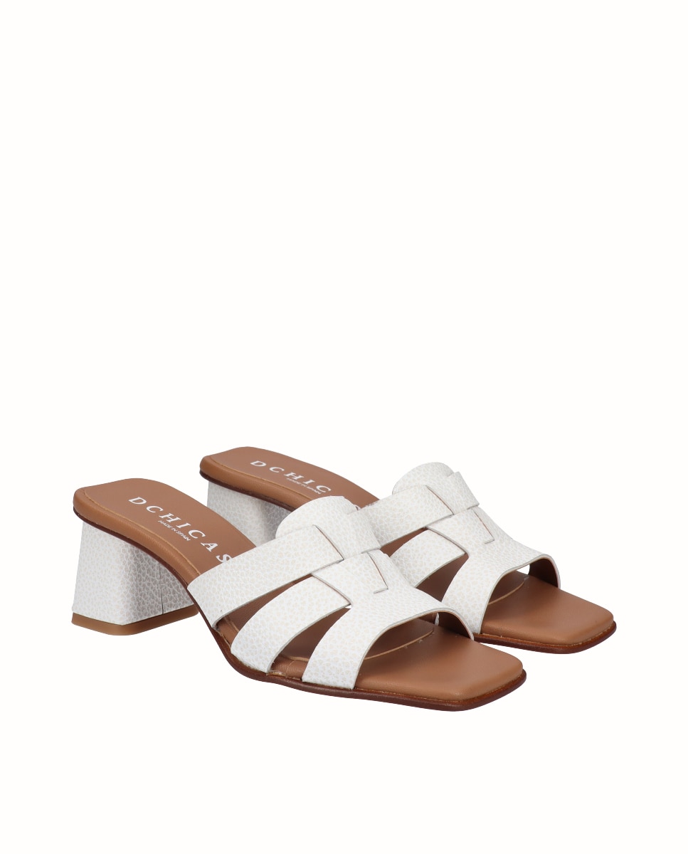 Zuecos de tacón de mujer de piel - D'Chicas - Blanco Blanco-3