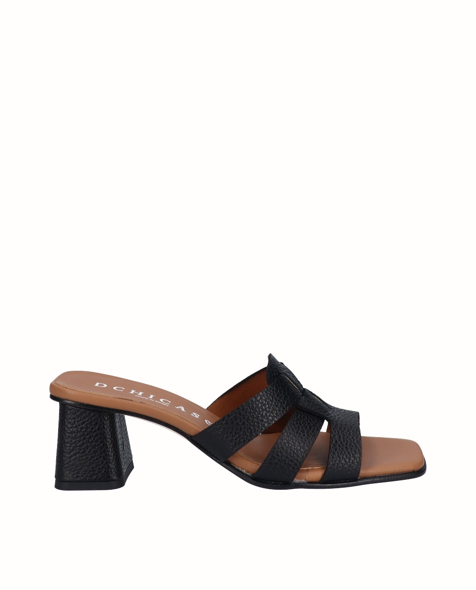 Zuecos de tacón de mujer de piel - D'Chicas - Negro Negro-1