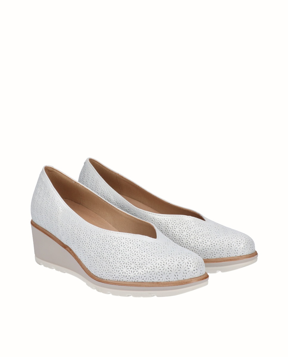 Zapatos de cuña de mujer de piel - D'Chicas - Blanco Blanco-3