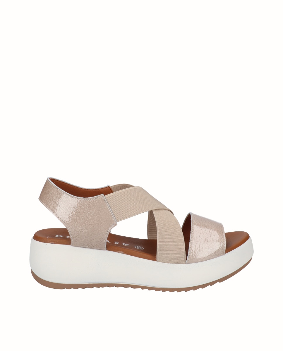 D'Chicas - Sandalias de plataforma de mujer de piel con elásticos anchos.