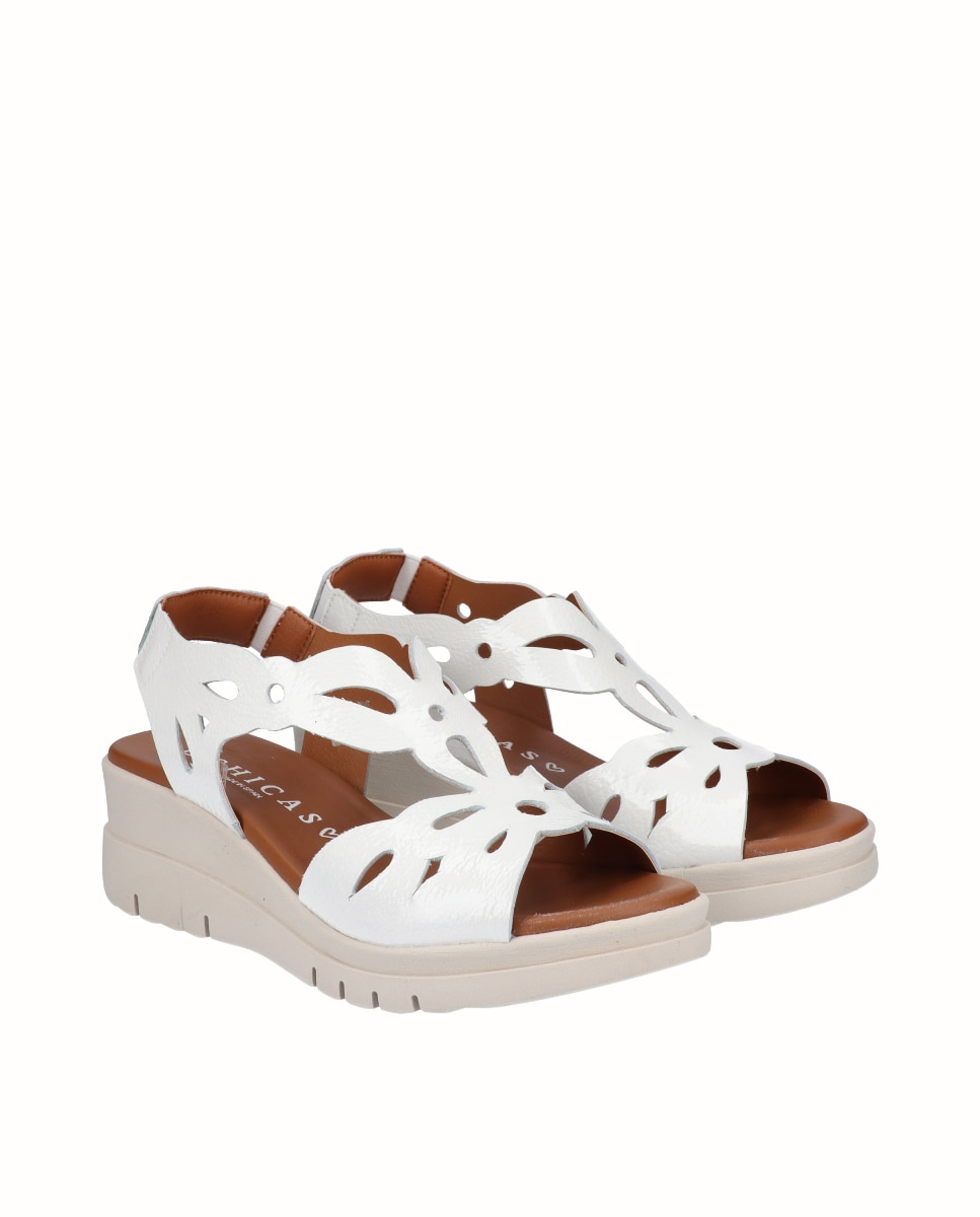 Sandalias de cuña de mujer de piel - D'Chicas - Blanco Blanco-3