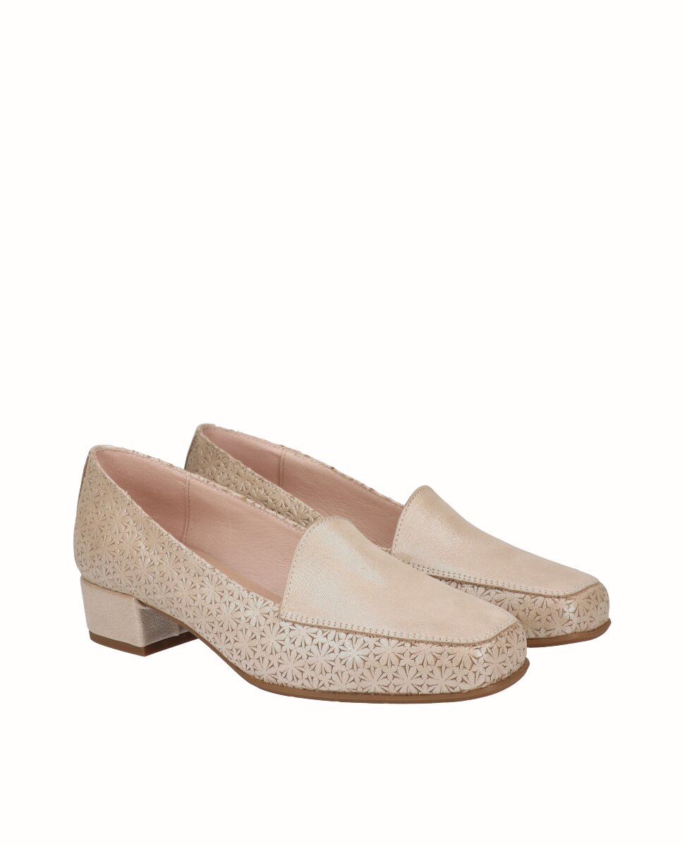 Zapatos de salón de mujer de piel flores - D'Chicas - Beige Beige-3
