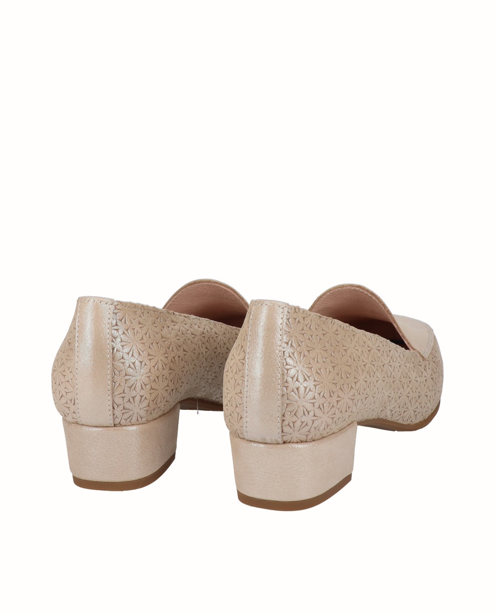 Zapatos de salón de mujer de piel flores - D'Chicas - Beige Beige-2