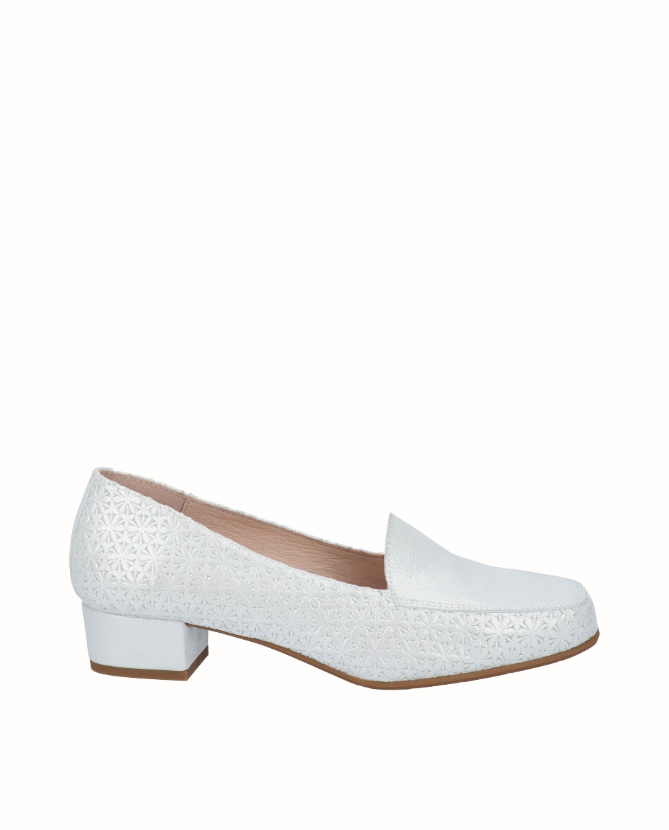 Zapatos de salón de mujer de piel flores - D'Chicas - Blanco Blanco-1