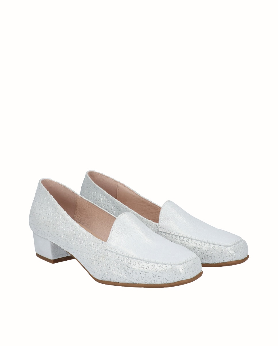 Zapatos de salón de mujer de piel flores - D'Chicas - Blanco Blanco-3