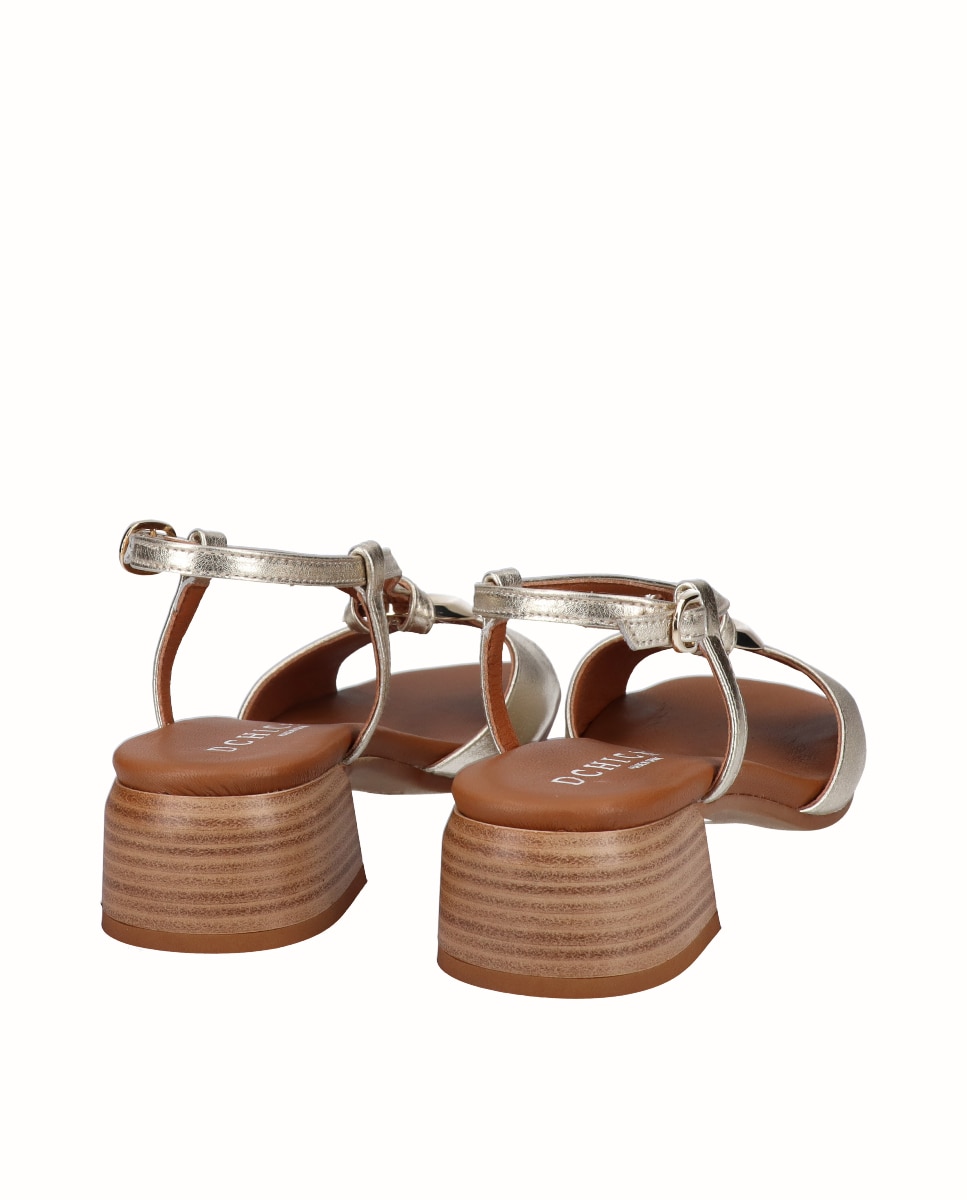 Sandalias de tacón bajo de mujer de piel - D'Chicas - Oro Oro-2
