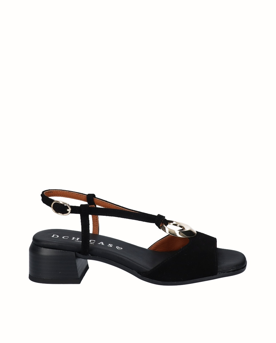 Sandalias de tacón bajo de mujer de piel - D'Chicas - Negro Negro-1