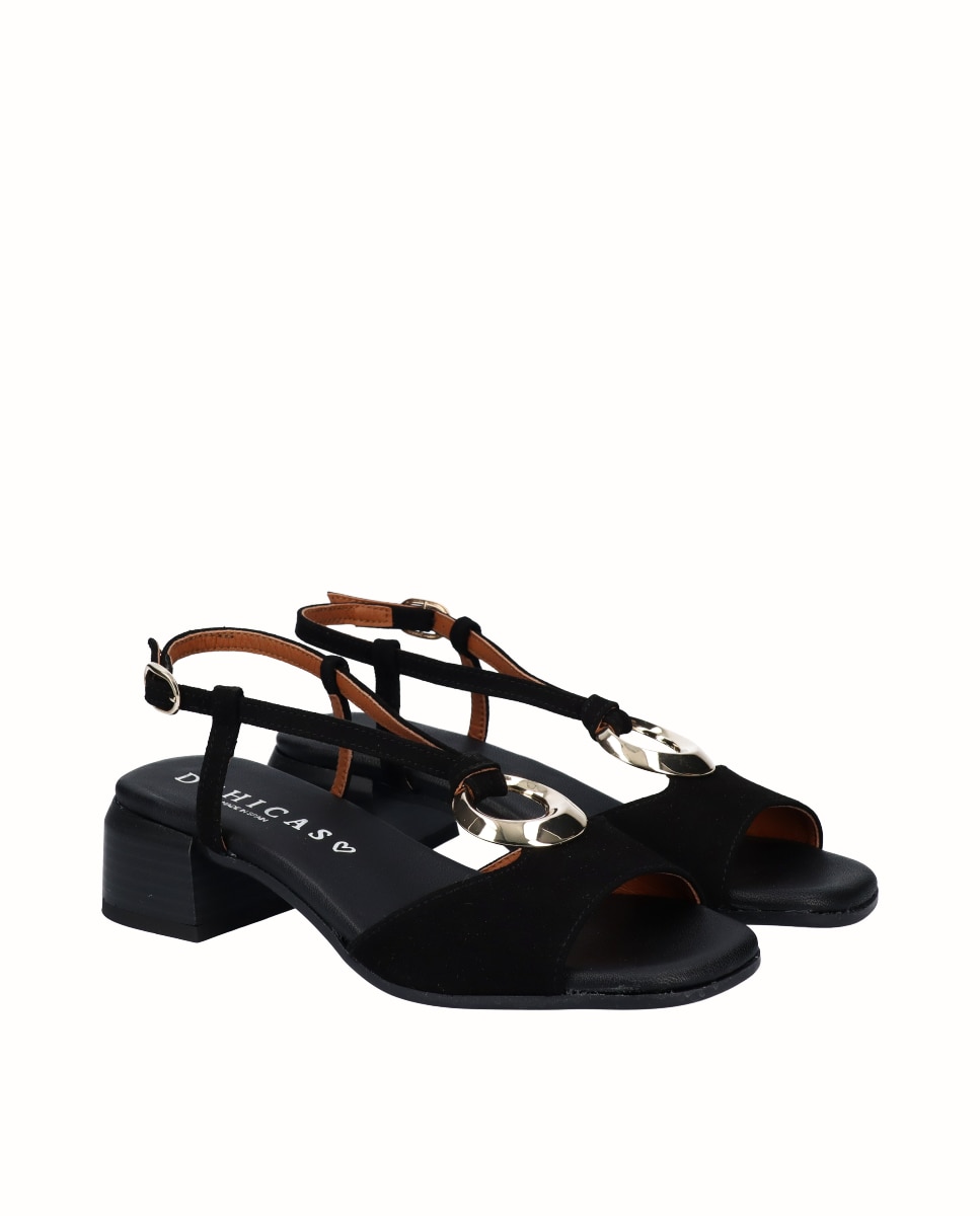 Sandalias de tacón bajo de mujer de piel - D'Chicas - Negro Negro-3